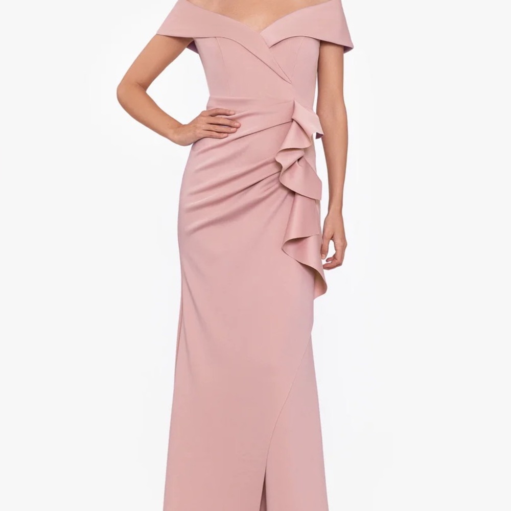 WORN ONCE Xscape Patti Long Off The Shoulder Scuba Crepe Dress
